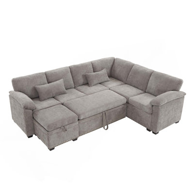 97 Inch L-Shaped Corner Sectional Sofa Couch With Seat And Storage Ottoman,Chenille Fabric Corner Couch With 7 Seats & 2 Pillows For Living Room by Ebern Designs