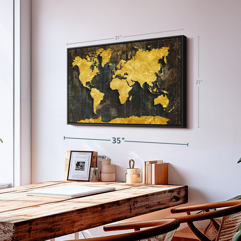 " Refined Gold World Map Canvas Print ", 21" H x 31" W