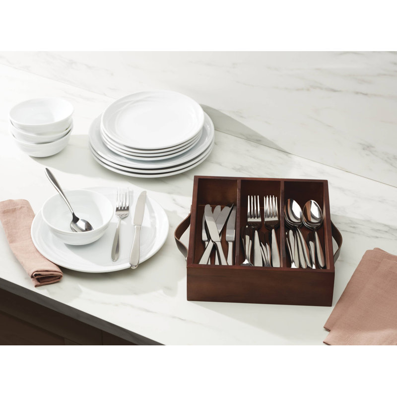 Mooncrest Stainless Steel 30-Piece Flatware Set with Wooden Caddy