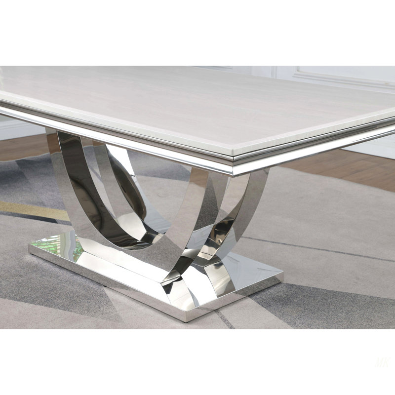 Allessandra White And Chrome Rectangular U-Shaped Base Dining Table