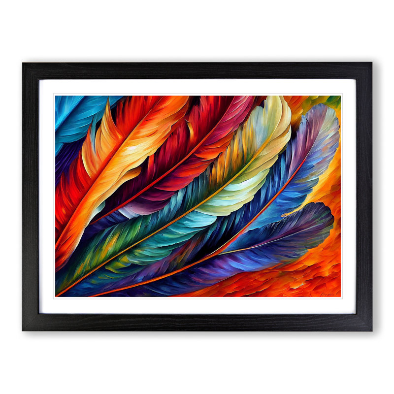 Bird Feather - Single Picture Frame Painting, Black Framed, 46cm H x 64cm W x 2cm D