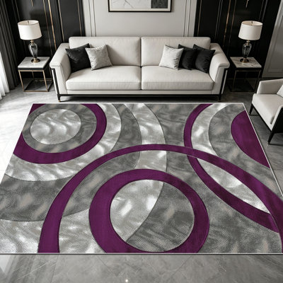 Tapis mauve et gris à motif géométrique moderne de 1 pièce pour le salon, doux et confortable, convenant à toutes les saisons, facile à entretenir, lavable à la machine, tapis de dessous de table convenant à la table de salle à manger, à la chambre à coucher, au vestibule et à la maison