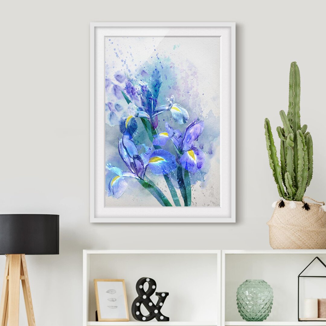 Gerahmtes Poster Aquarell Blumen Iris