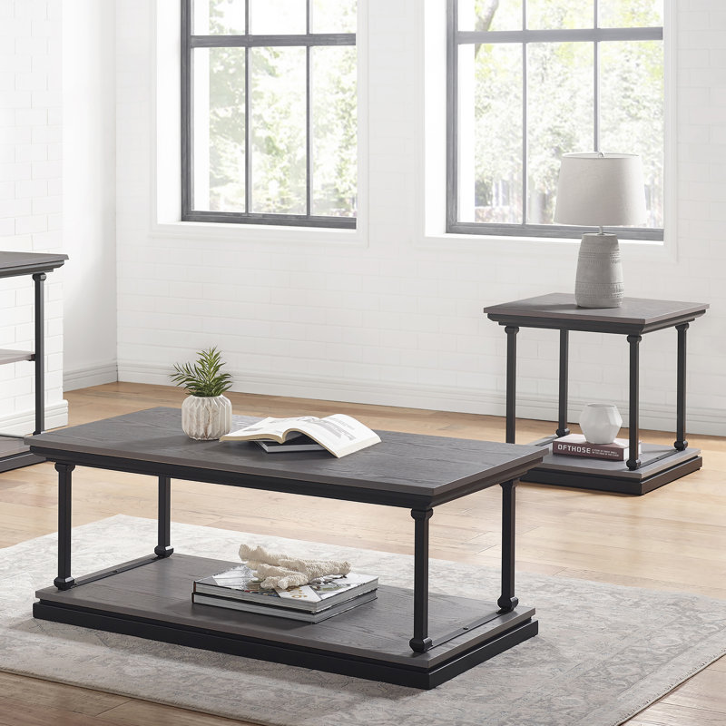 Ensemble de tables basses en acier bleu 47,25 po Kiven, Gris, 2 pièces: table basse, table de bout