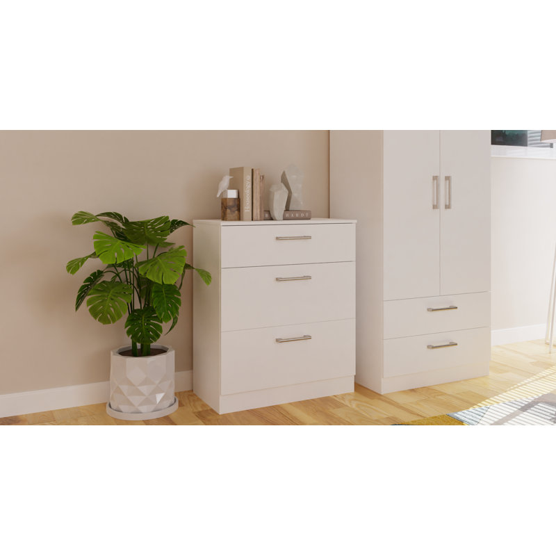 Fully Assembled Aliveya 3 - Drawer Chest of Drawers, White Matt