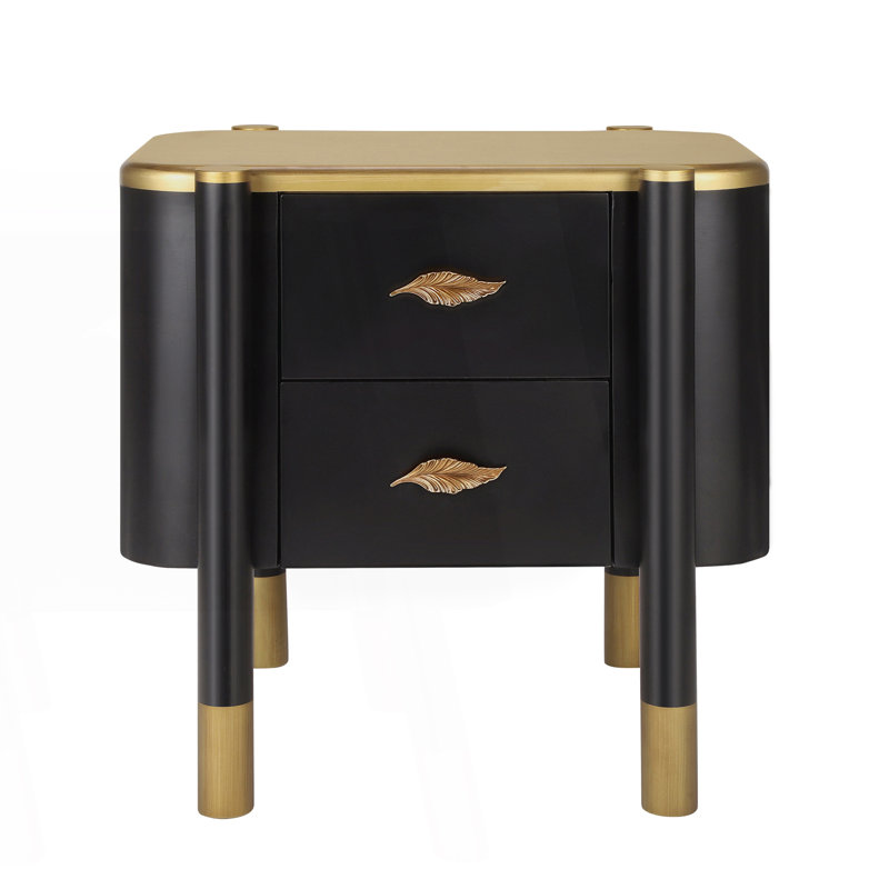 Contemporary 2 Drawers Nightstand With Curved Profile Design, Bedside Table With Exposed Legs, Bed Side Table, null