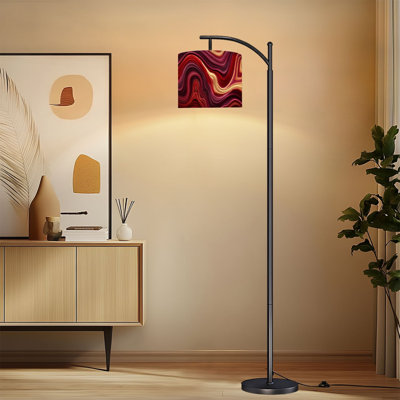 Lampe sur pied à arc avec abat-jour réglable en marbre abstrait fluide fluide de couleur rouge noir Lampe sur pied 3 températures de couleur à haut gradateur avec interrupteur au pied pour la chambre à coucher