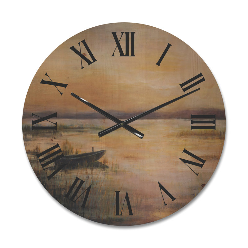 Horloge murale Pastel Sunset Over The Lake - Nautique et côtier, Moyenne, Wood