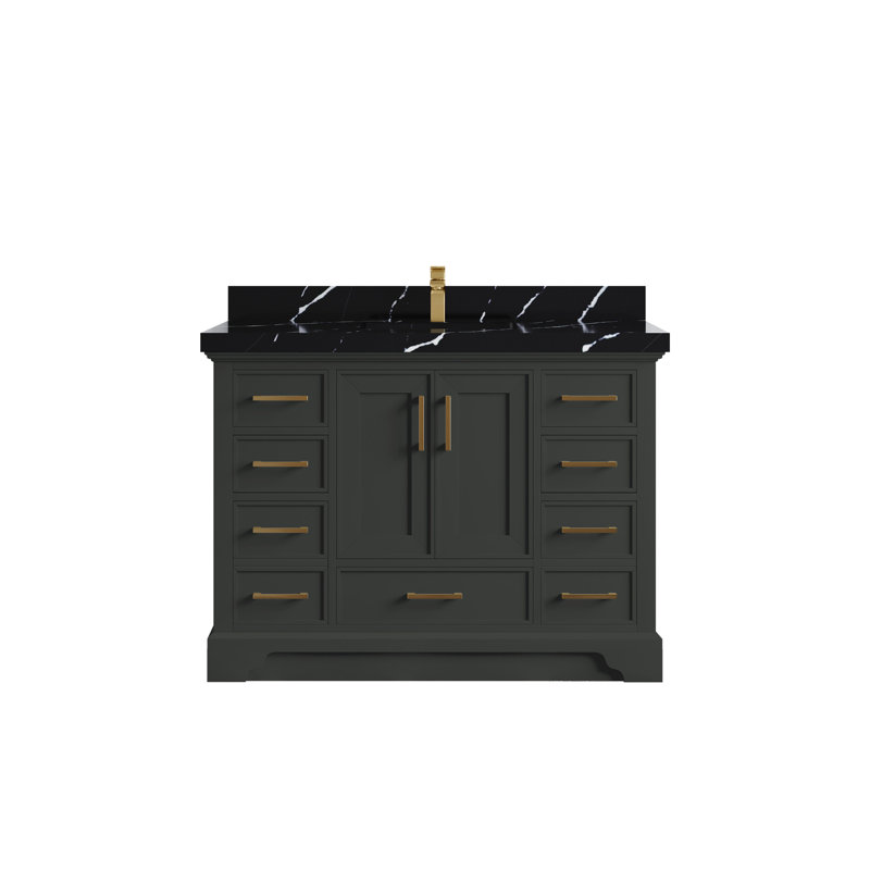 Charlotte 48'' Single Bathroom Vanity with Top, Calacatta Black