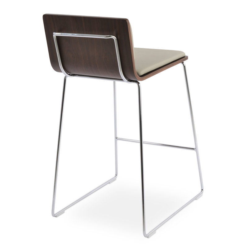Tabourets Corona, Similicuir gris pâle, Chrome chrome, Tabouret de bar (siège d'une hauteur de 29 po)