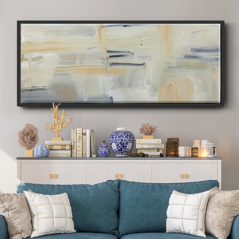 Gray andGold Abstract- Framed Canvas, 12" H x 30" W