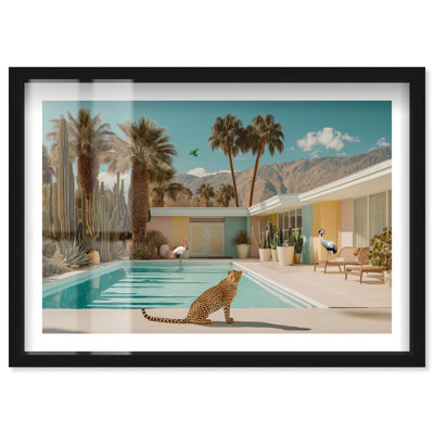 «Palm Springs Pool Day Shadowbox» par Coastal Glam Art par Notoriart, cadre noir, 45 x 30