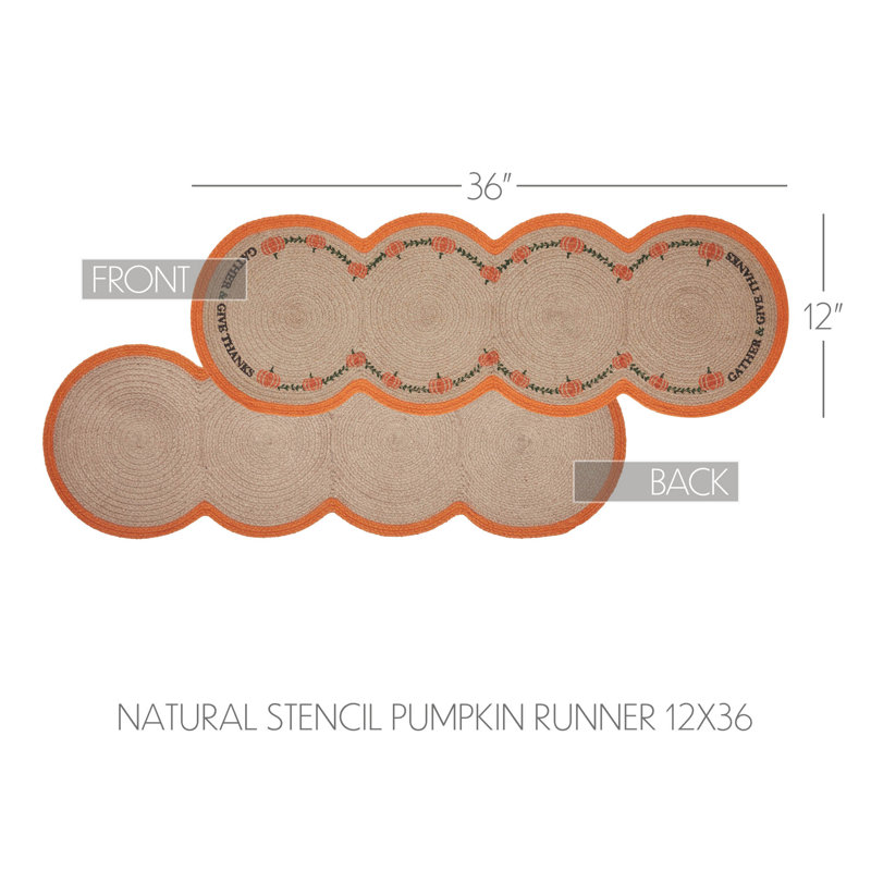 Harvest Blessings Natural Stencil Pumpkin Runner, 12" W x 36" L