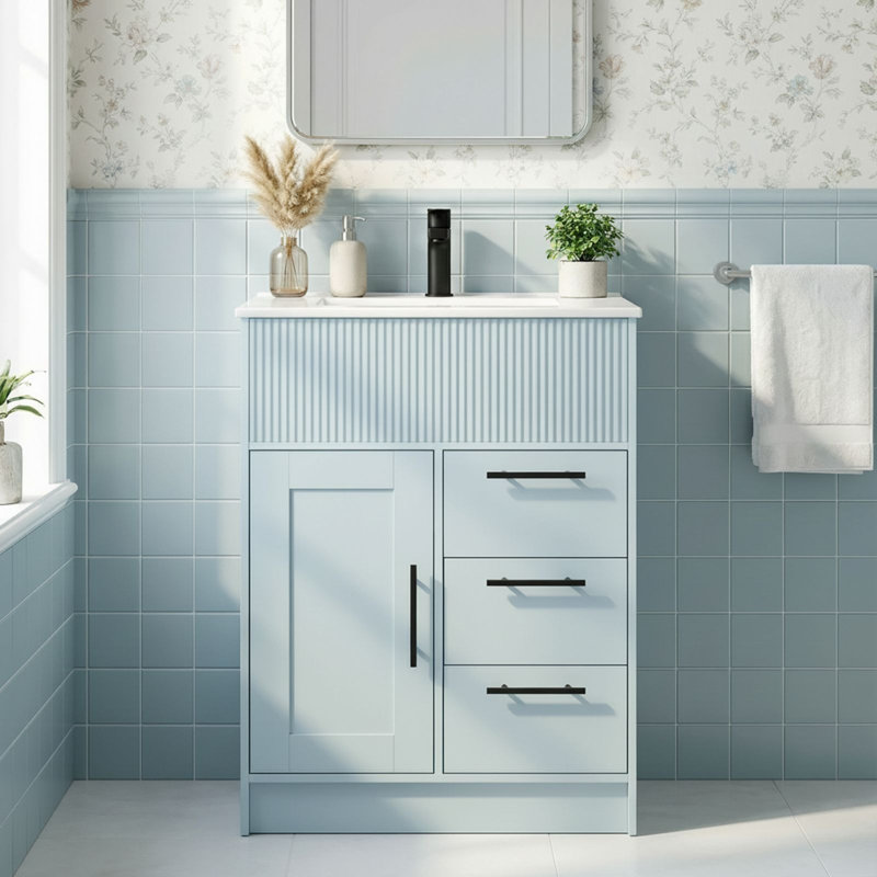 Ensemble de meuble-lavabo sur pied 24 po avec lavabo intégré et rangement 24 po Modern, Bleu