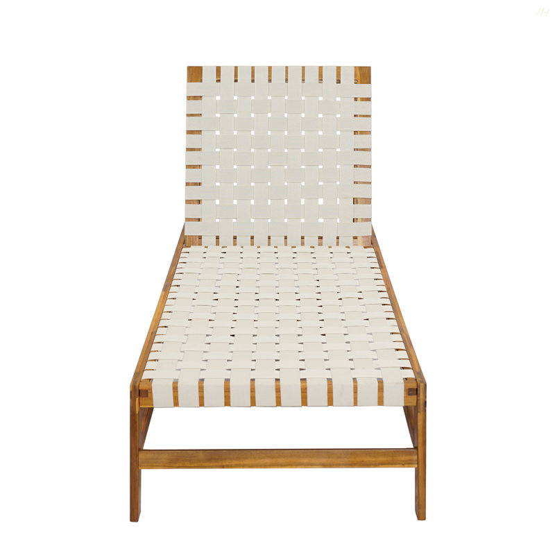 Chaise longue d'extérieur en corde, Teck / Blanc