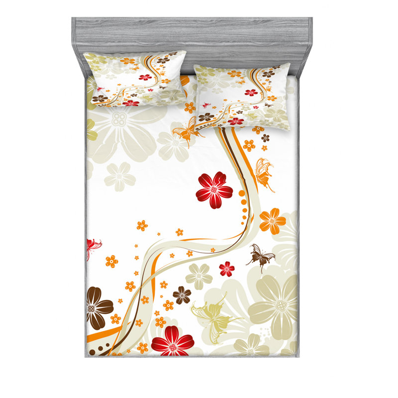 Microfiber Floral Sheet Set, Queen Sheet Set + Fitted Sheet + 2 Pillowcases