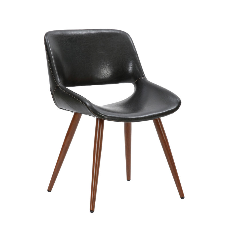 Roslindale Faux Leather Mid-Century Dining Chair, Polished Obsidian