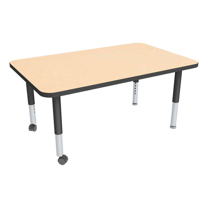 Table d'activités préscolaire rectangulaire à hauteur réglable avec roulettes, Noir, Érable, L 48 po x l 30 po