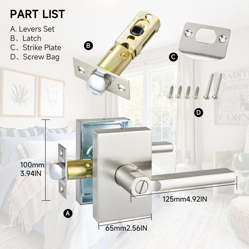 Door Lever, Satin Nickel