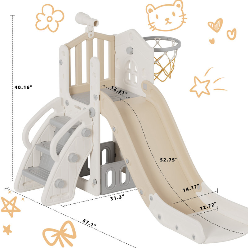 Ensemble de jeu pour enfants 6 en 1, jeu d'escalade intérieur et extérieur avec panier de basketball, Beige/brun
