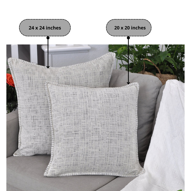 Oveesha Cream White Chenille Square Throw Pillow Covers, 20" x 20" (Set of 2)