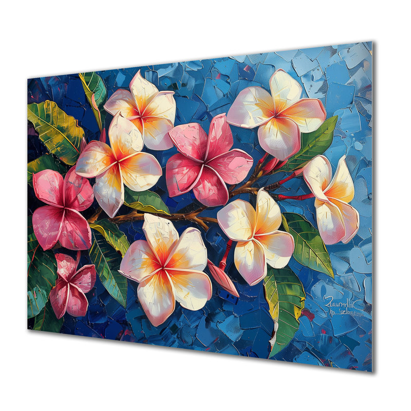 Blanc, île rose, paradis, Plumeria - Plumeria, art mural, Métal métal, 12" H x 20" W