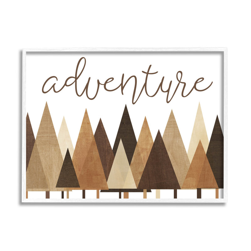 «Adventure», arbres géométriques de la forêt encadrés par estampe numérique par Alli Rogosich, H 11 po x l 14 po x P 1,5 po