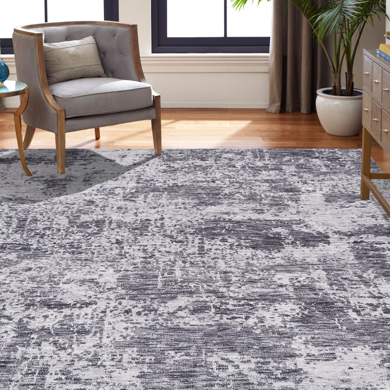 Abstract Area Rug in Gray/Ivory, Rectangle 7'6" x 9'6", Marbled Grays