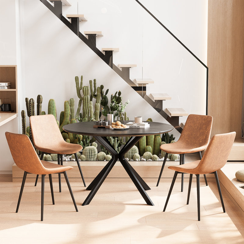 Ensemble de table de salle à manger moderne avec 4 chaises, Brun, Noir
