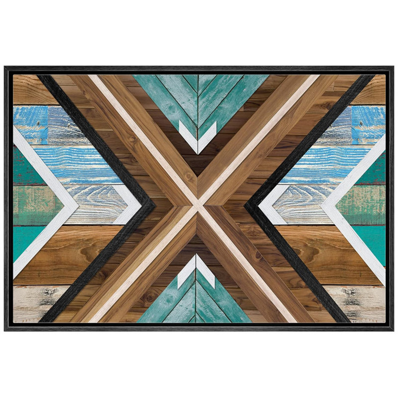 Geometric Western Shape Geometric Wood Effect Collage Abstract Shapes Illustrations Country Farmhouse Rustic, 24" H x 36" W