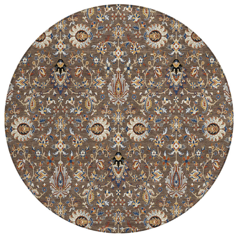 Machine Washable Indoor/Outdoor Husby ACN2192 Global Rug, Round 8'