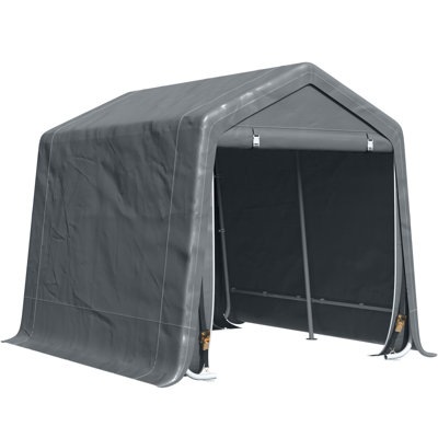 Outsunny 9' X 8' Carport Portable Garage, Heavy Duty Storage Tent, Patio Storage Shelter W/ Anti-UV PE Cover And Double Zipper Doors, For Motorcycle Bike Garden Tools, Dark Gray