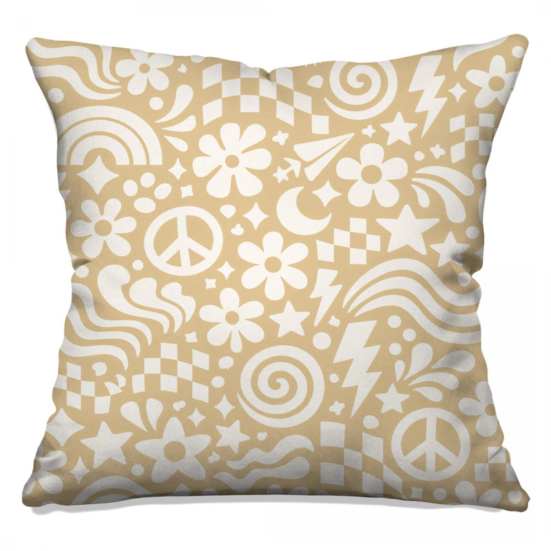 Retro Symbols Reversible Throw Pillow, 14 x 14 inches
