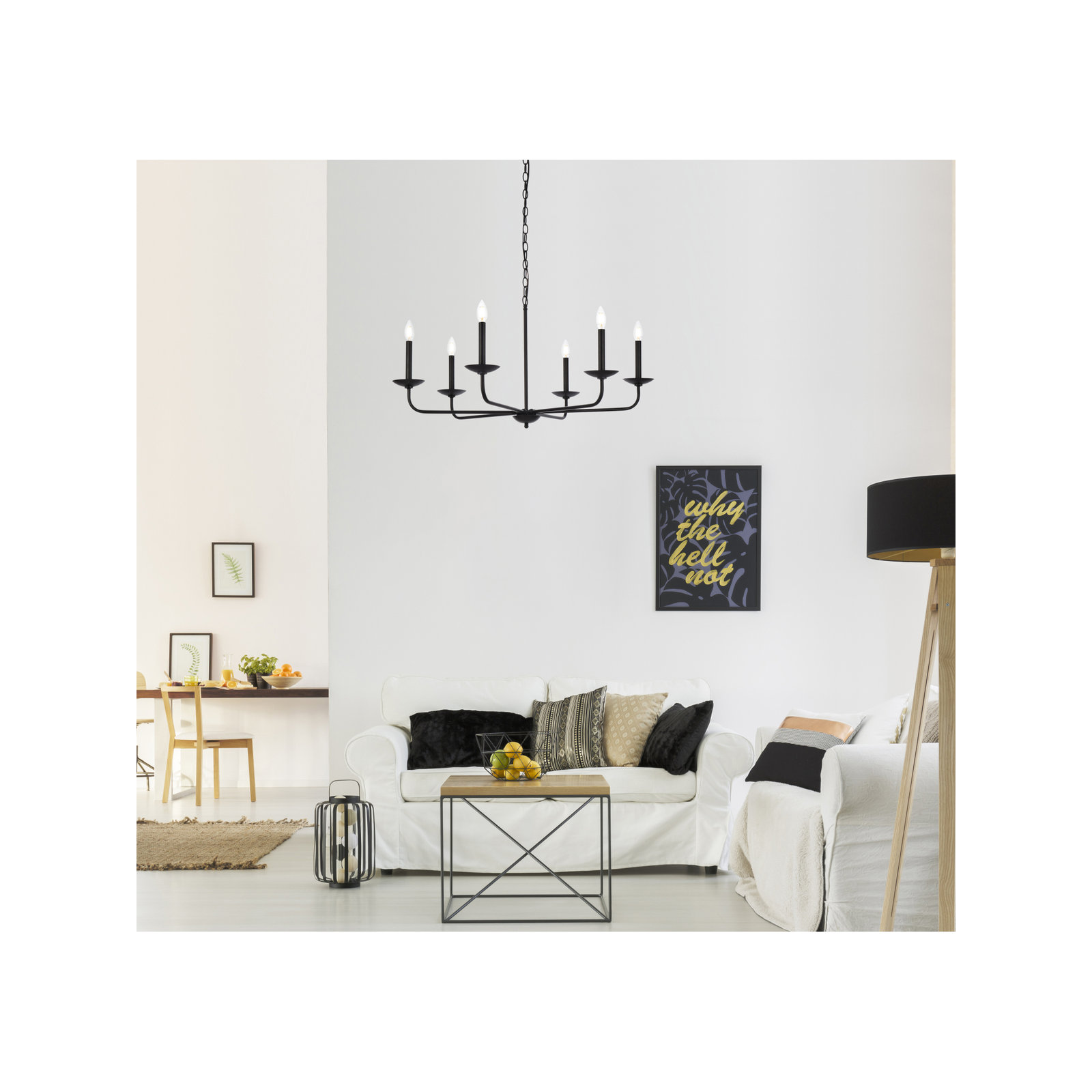 Baltray 6 - Light Candle Style Classic/Traditional Chandelier, Black, 18.5" H x 36" W x 36" D