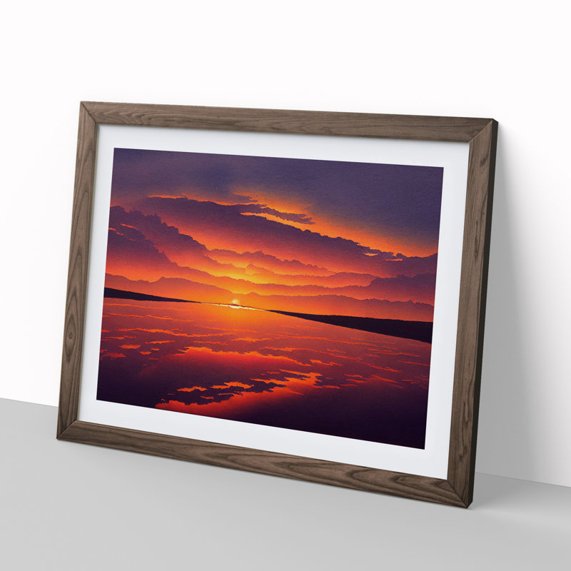 XH1022-7126X Precious Sunset Seascape - Single Picture Frame Print, 34cm H x 46cm W x 2cm D, Walnut Framed