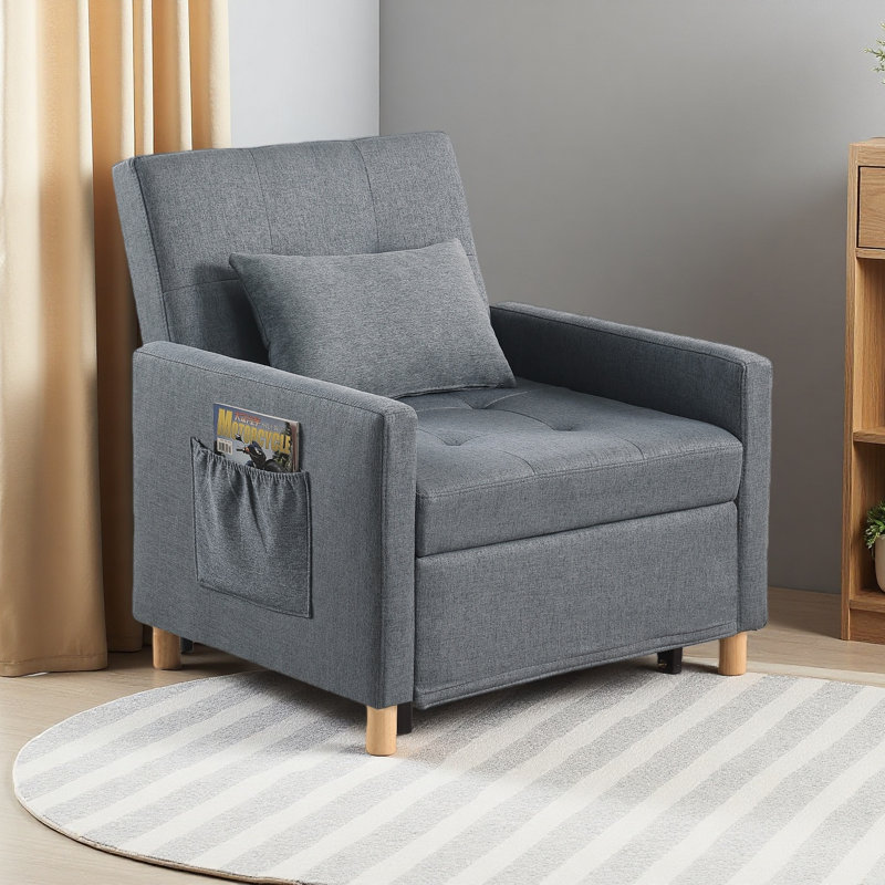 Canapé-lit convertible, fauteuil réglable avec coussin, fauteuil multifonctionnel avec tissu doux pour le salon, Gris foncé