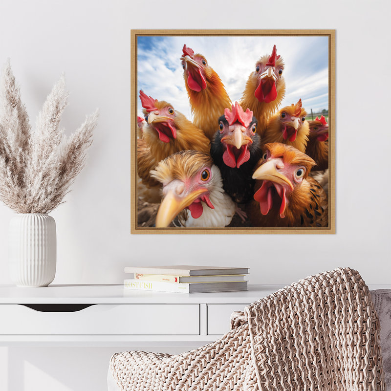 «Funny Animal Chicken Selfie» par The Creative Bunch Studio, reproduction d'art sur toile encadrée, Brun