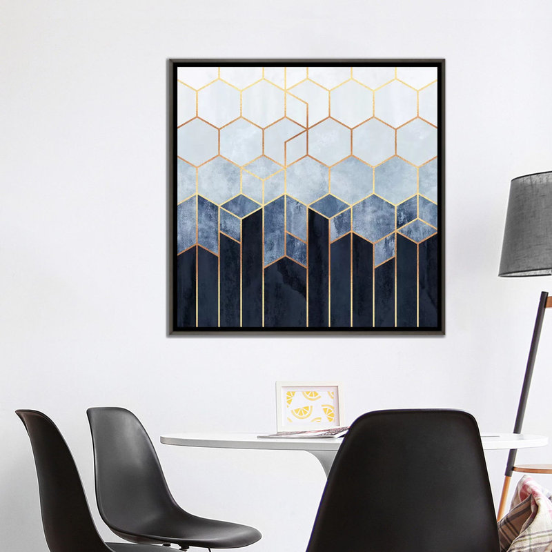 « doux blue hexagones » par elisabeth fredriksson-print, Toile encadrée de bois rustique foncé, H 37 po x l 37 po x P 1,5 po