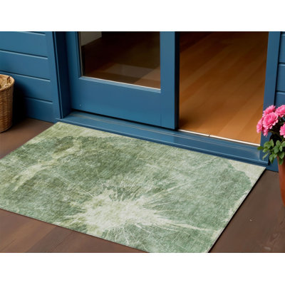 Tapis intérieur lavable abstrait vert fougère et artichaut 3 pi x 5 pi HomeRoots