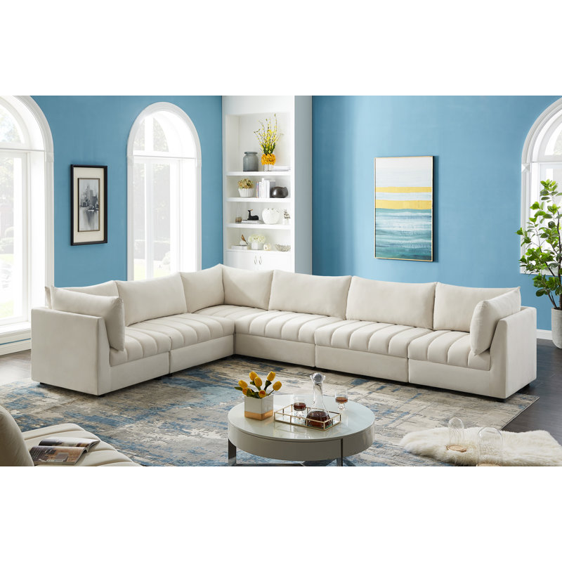 Ensoll Velvet L-Shaped Sectional Reversible, Cream Velvet