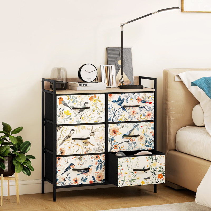 HOMCOM Bedroom 6-Drawer Chest of Drawers, Fabric Dresser, Open Shelf, White