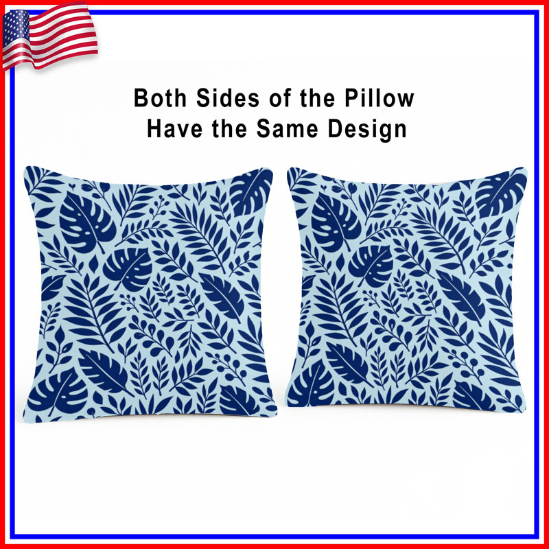 Blue Botanical Leaves Double Sided Throw Pillows, 20 x 20 inches