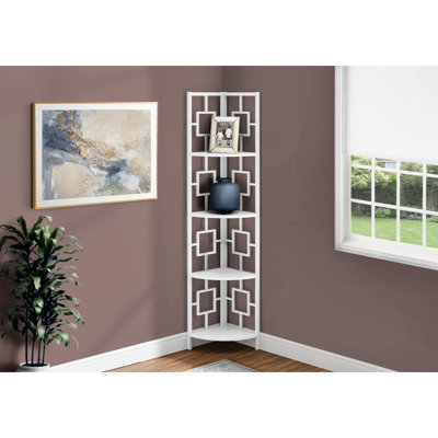 Contemporary 4 Tier White Metal Bookcase With Fan-Shaped Shelves For Bedroom & Office In - Elevate Decor