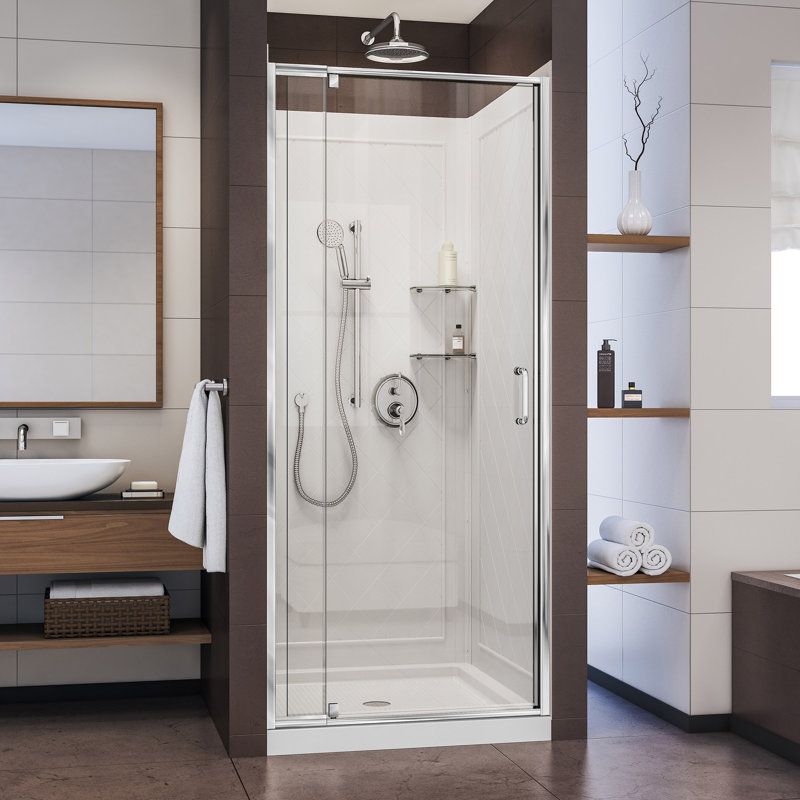 Cabine de douche carrée pivotante Flex 36 "x 76,75" avec base incluse, Chrome