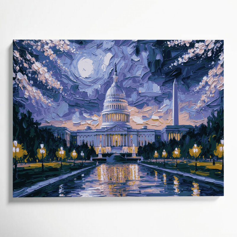 Art mural sur toile avec cités, "Washington", H 20 po x l 24 po
