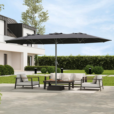 Grand parasol de patio 9 pi x 15 pi avec base, auvent extra large résistant aux rayons UV, abat-jour extérieur robuste à 12 nervures pour le jardin, la piscine et le balcon