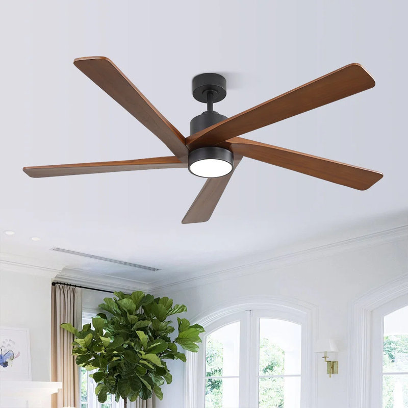 Athanafis Ceiling Fan with LED Lights, Black, 64", Walnut