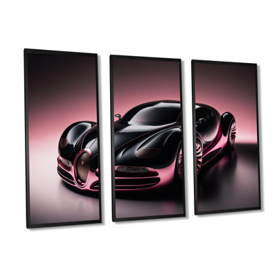 «Futuristic Bugatti Design» en noir et magenta II, impression sur toile 3 pièces