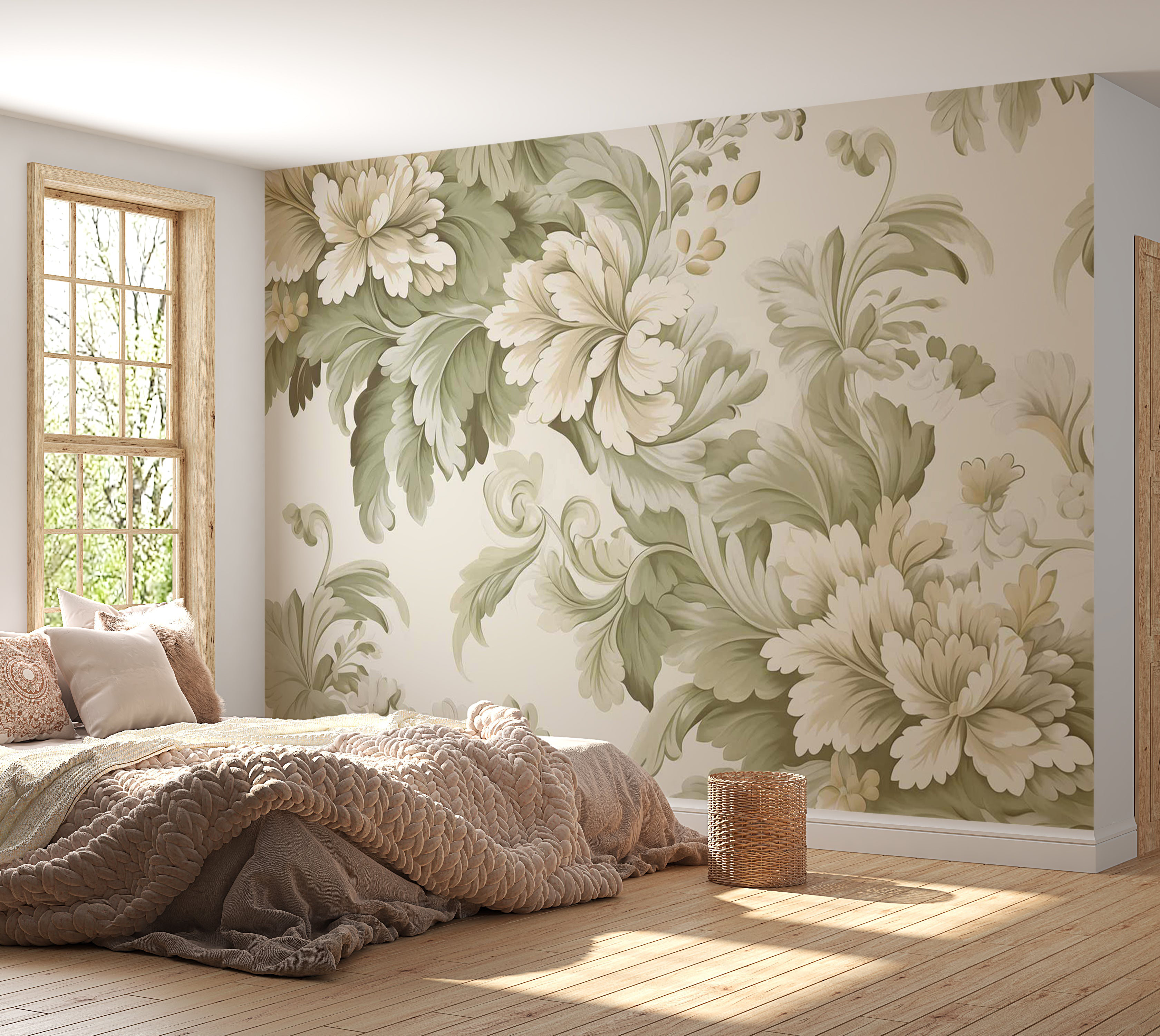 Red Barrel Studio Floral Wallpaper Mural Cream - 39\, image size:3360x3000