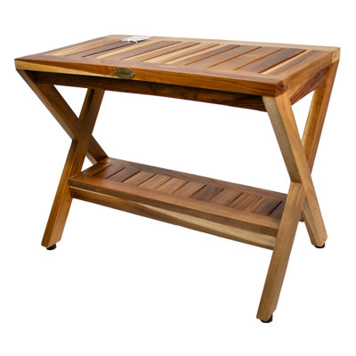 Banc de douche en teck 24 po avec tablette EcoDecors - banc de douche en teck imperméable, banc de spa Criss Cross